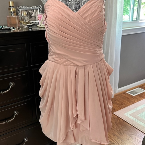 David’s Bridal Strapless Blush Pink Chiffon Pleated Cocktail Dress XL (EUC) - Picture 6 of 14